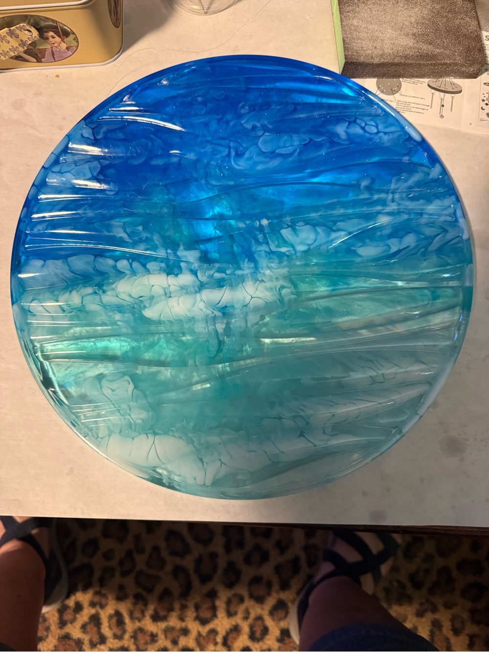 Handmade Blue & Teal Resin Wall Art or Serving Tray Ocean Gradient Decor